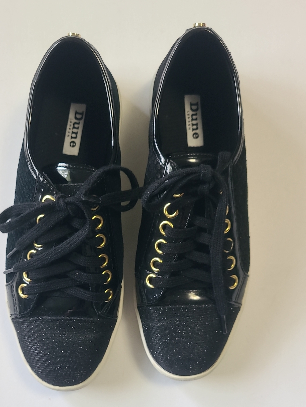 Dune London Women's Casual Leather & Synthetic Upper Lace Up Black Sneakers S 6